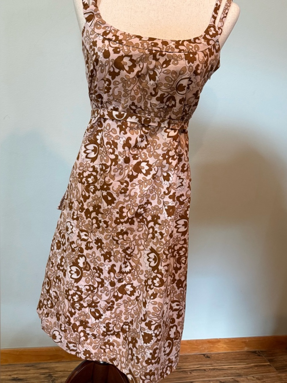Odille Brown and light pink Floral Midi Dress